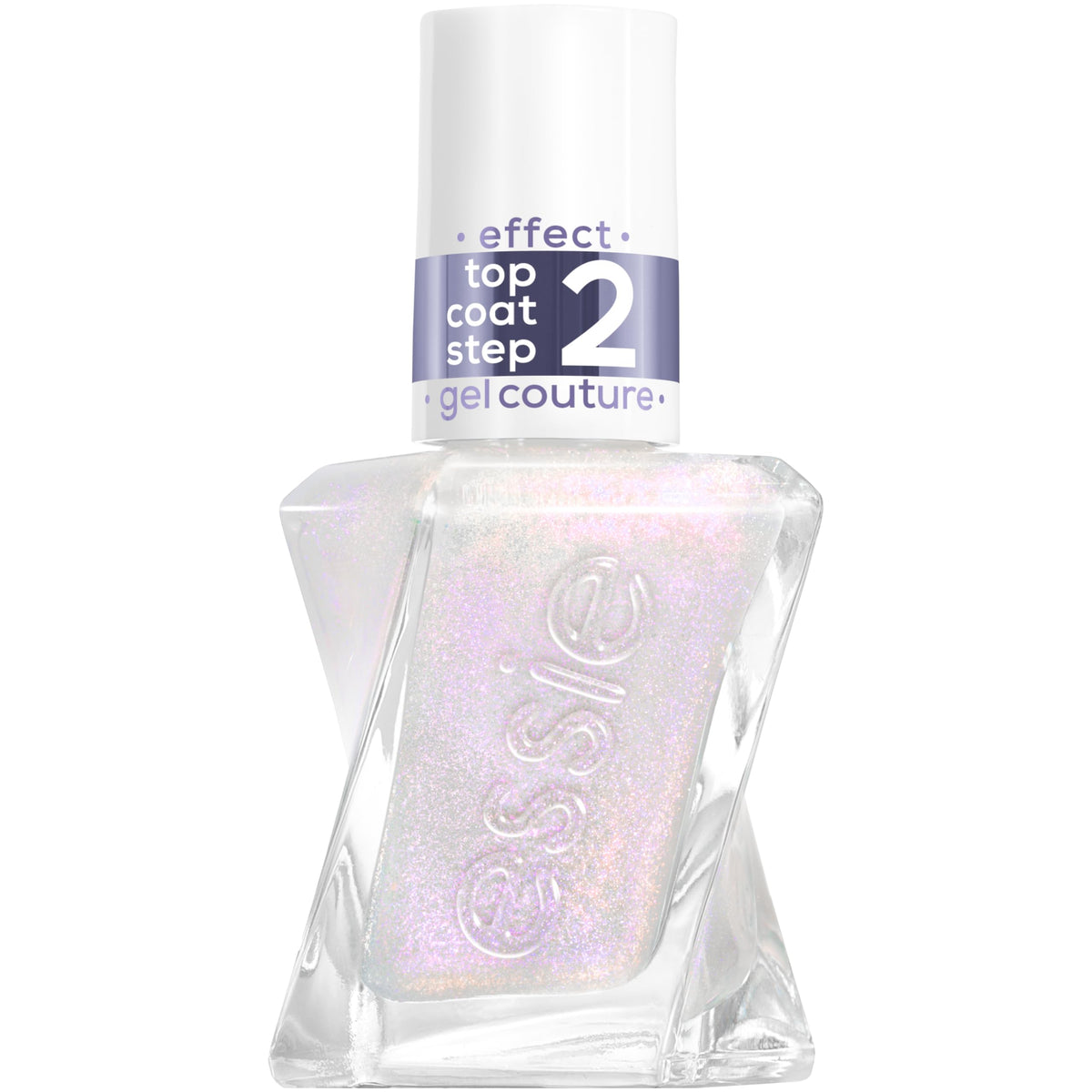 essie top coat bottle front view showing metallic glaze and label, eases salon shine