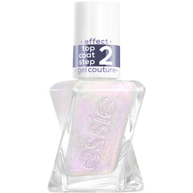 essie top coat bottle front view showing metallic glaze and label, eases salon shine
