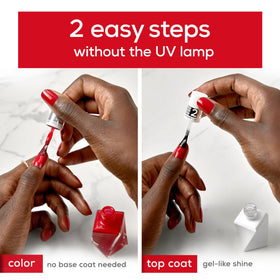 essie bottle paired with Gel Couture Top Coat showing two-step system benefits