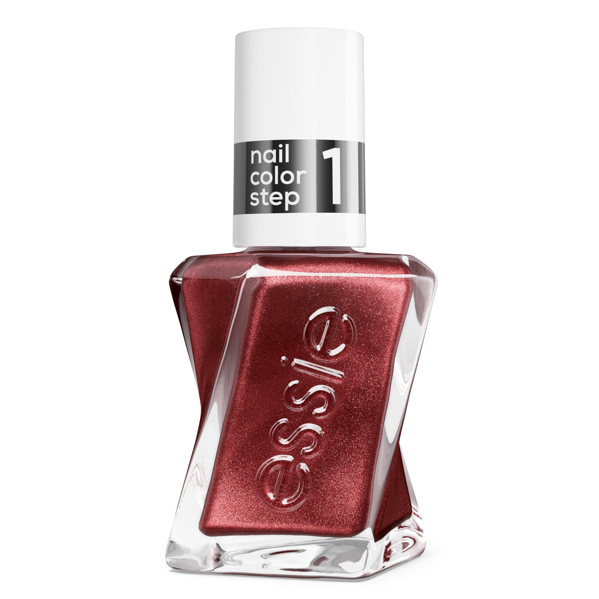 essie bottle front view showing Liquid Diamonds burgundy, vibrant salon shine