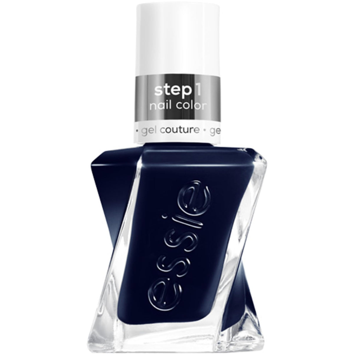 essie bottle front view showing deep navy color and sleek packaging for salon-quality polish