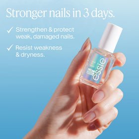 essie clear tint on nail plate demonstrating natural finish, shows subtle shine