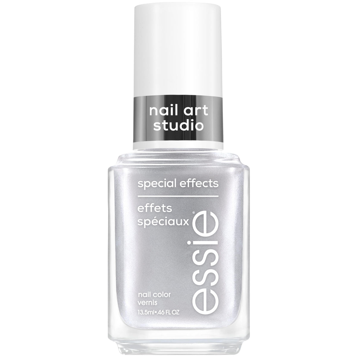 essie bottle front packaging showing silver cosmic chrome finish and brand clarity