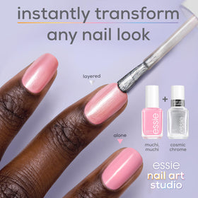 essie swatch on fingernail revealing multidimensional chrome reflection benefit