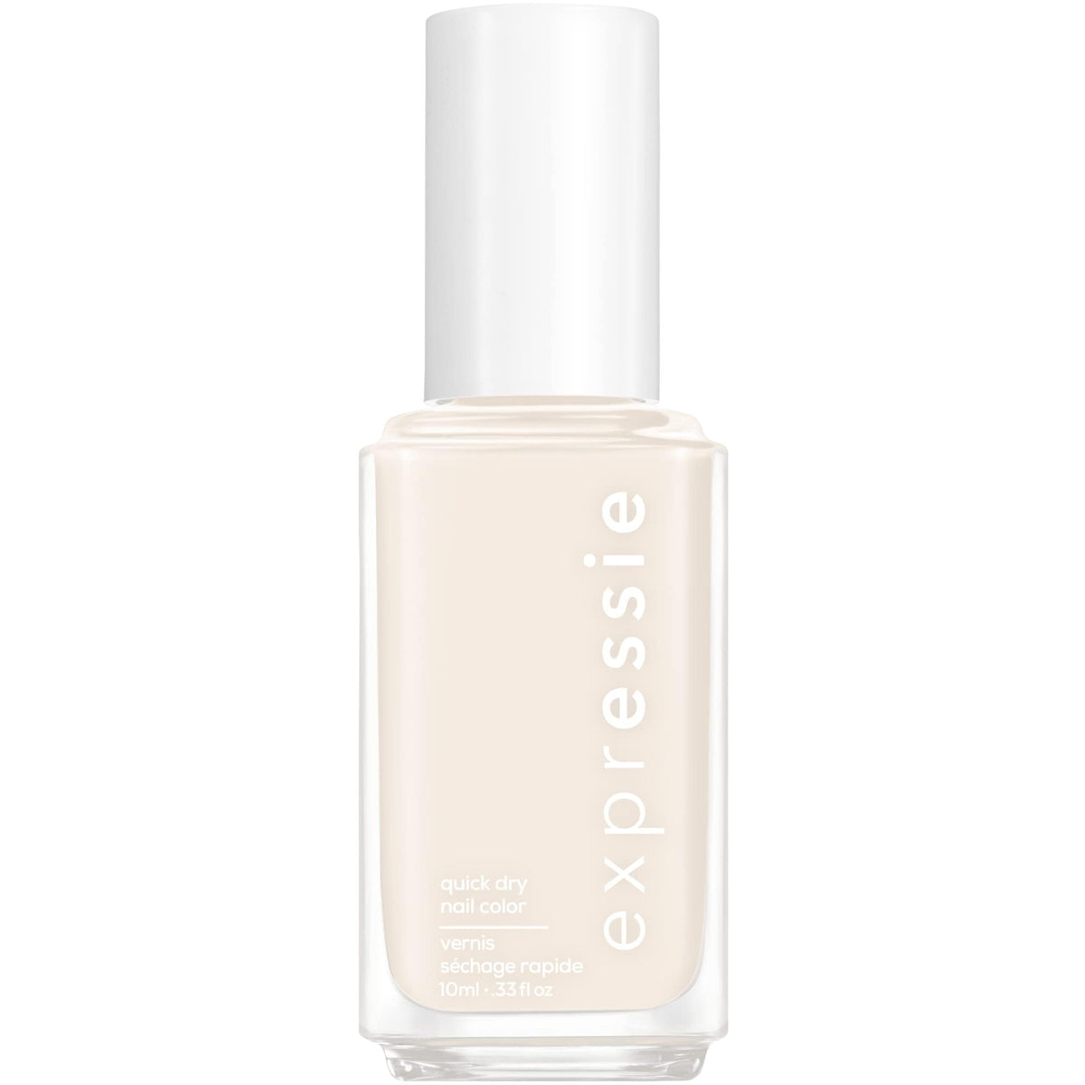 essie Daily Grind front bottle showing eggshell white polish and label, easy grab-and-go benefit