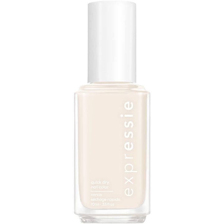 essie Daily Grind front bottle showing eggshell white polish and label, easy grab-and-go benefit