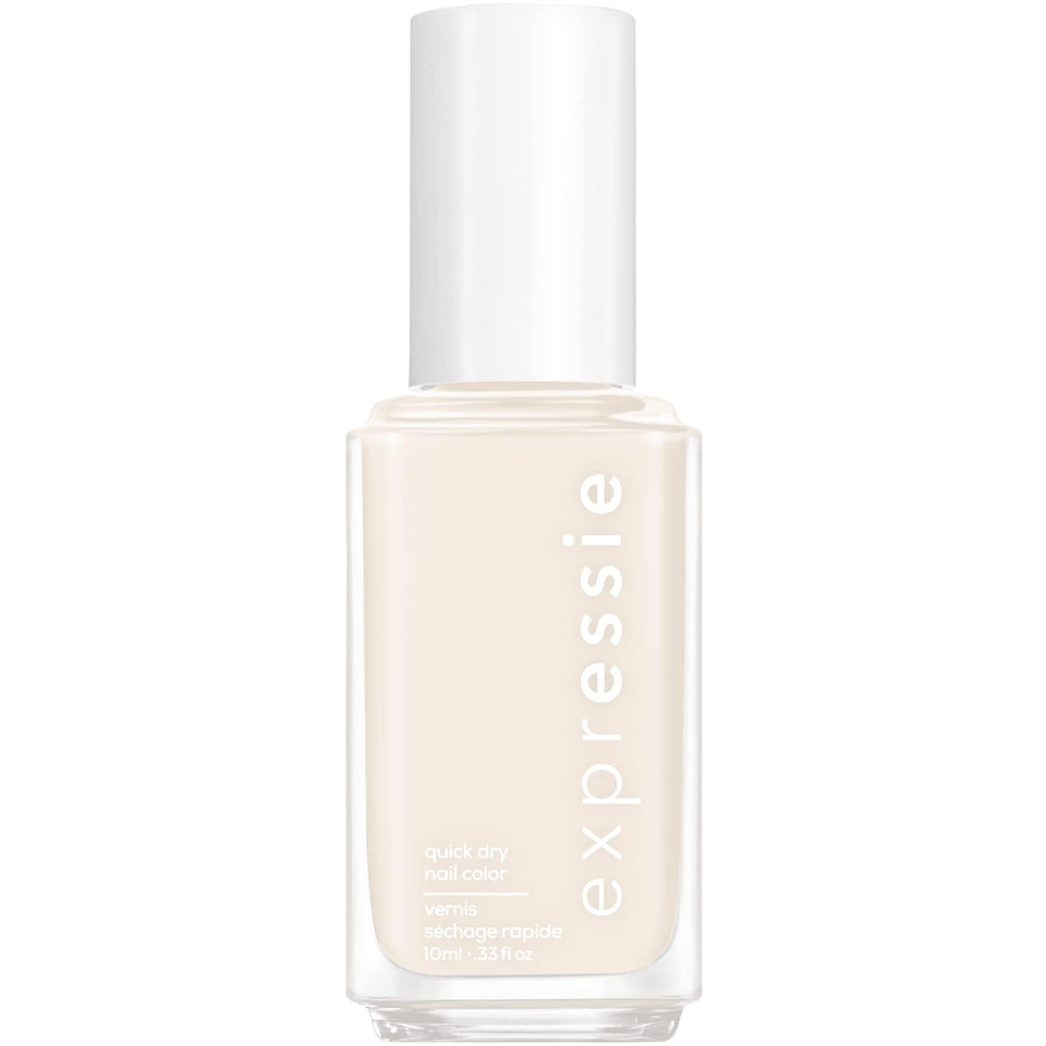 essie Daily Grind front bottle showing eggshell white polish and label, easy grab-and-go benefit