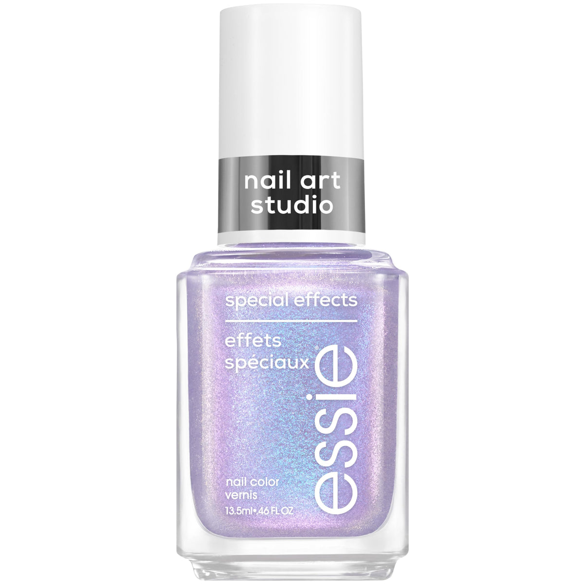 essie front bottle showing purple shimmer and easy glide brush benefit