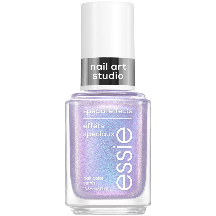 essie front bottle showing purple shimmer and easy glide brush benefit