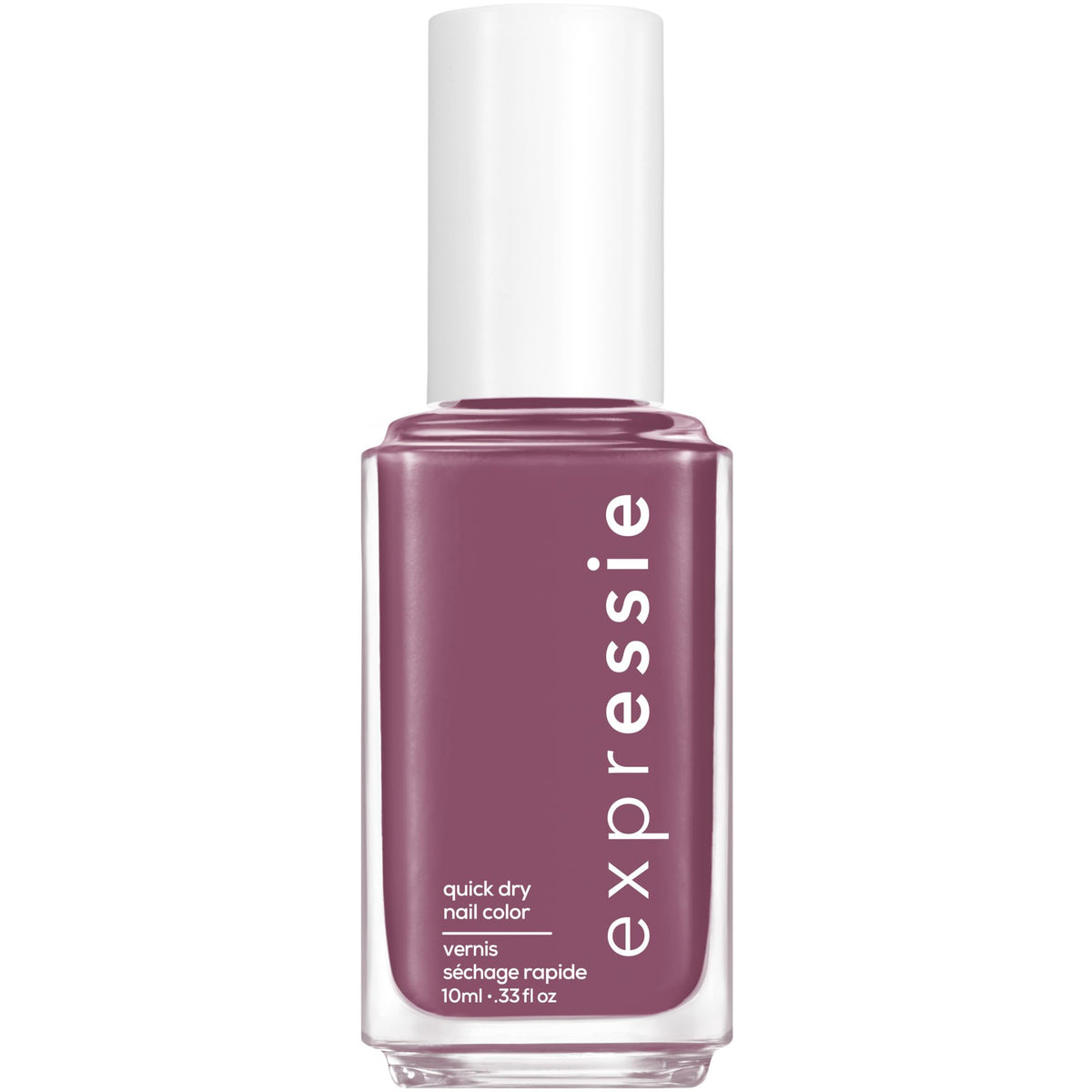 essie expressie front bottle showing purple mauve shade and quick-dry benefit