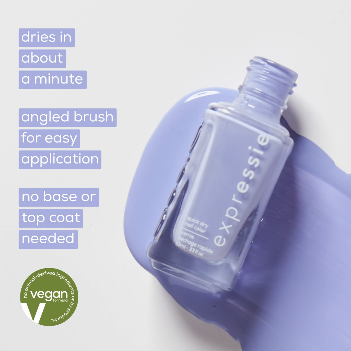 essie expressie bottle next to common items to show compact travel-friendly size