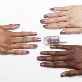essie expressie swatch on nail wheel showing true mauve color and coverage
