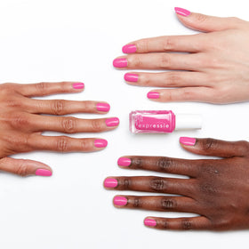 essie expressie swatch on skin illustrates true Trick Clique hot pink shade