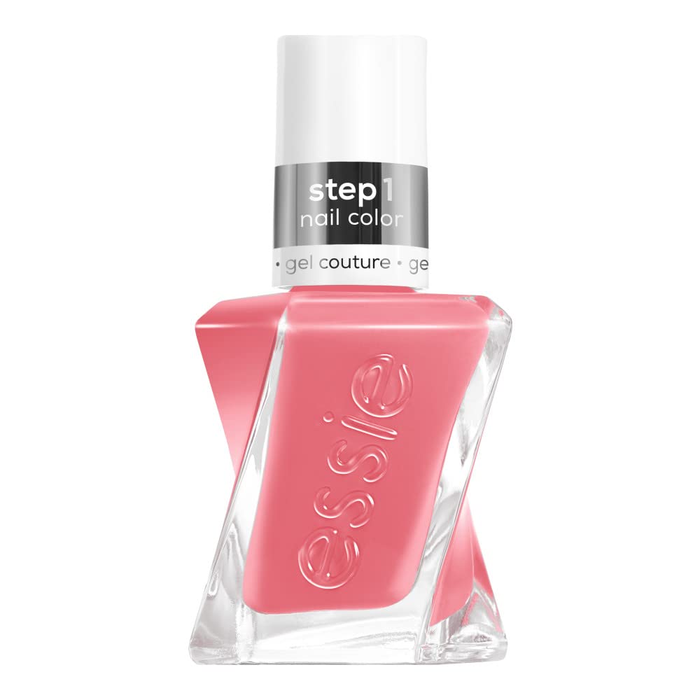 essie Gallery Glam bottle front view showing bright salmon-pink shade and glossy finish