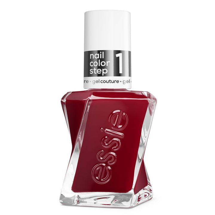 essie bottle front packaging showing gala-vanting red and longwear benefit
