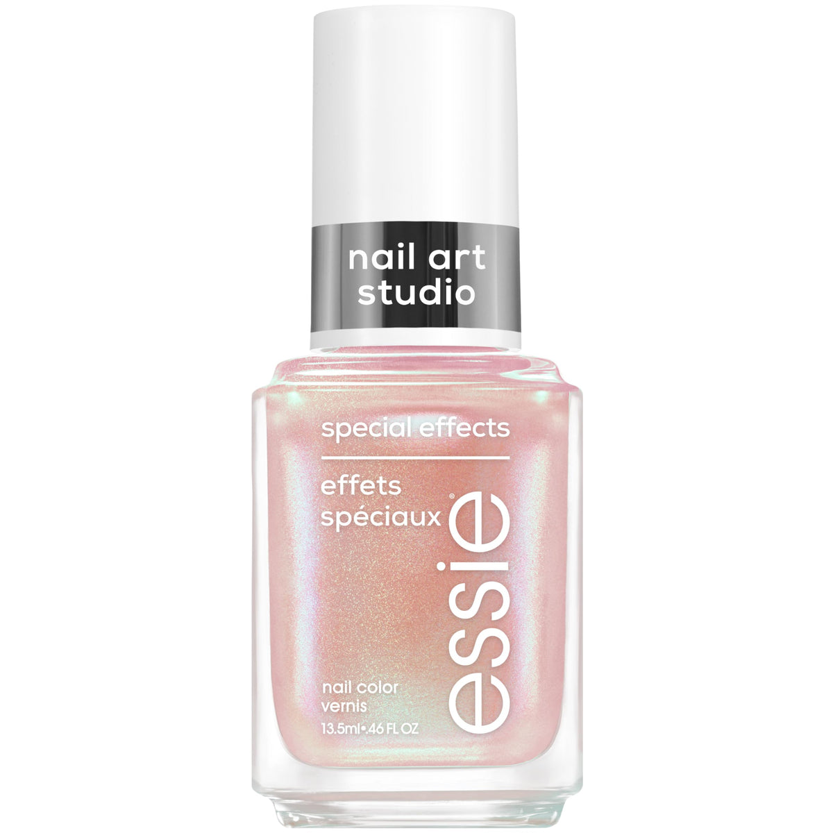 essie bottle front view showing peach chrome finish and brand clarity