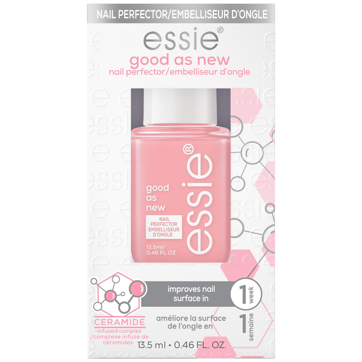 essie bottle front view showing product label and compact size benefit