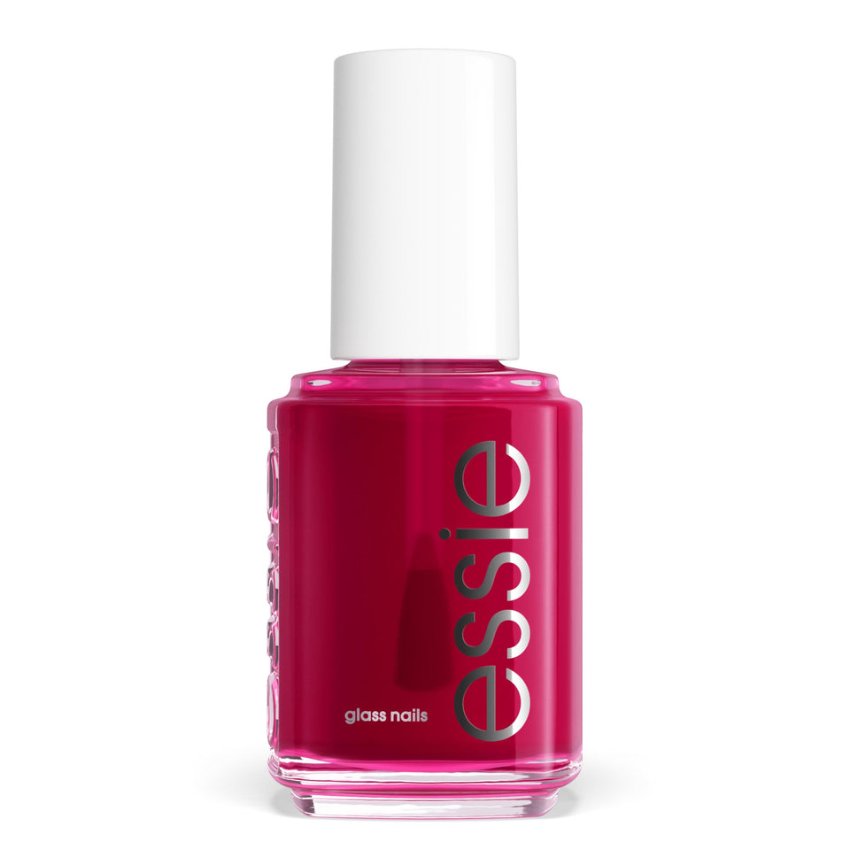 essie bottle front view showing translucent fuchsia color and glossy finish