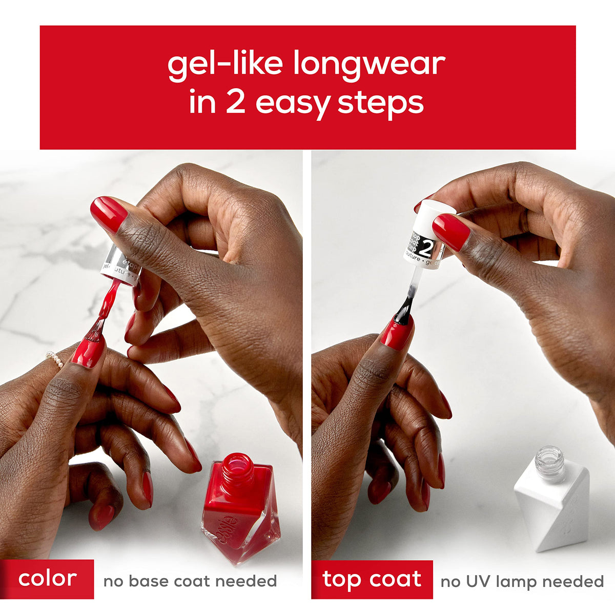 essie in-use manicure application showing brush stroke for easy at-home salon look