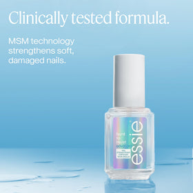 essie label detail with MSM technology mention, emphasizes strengthening benefit