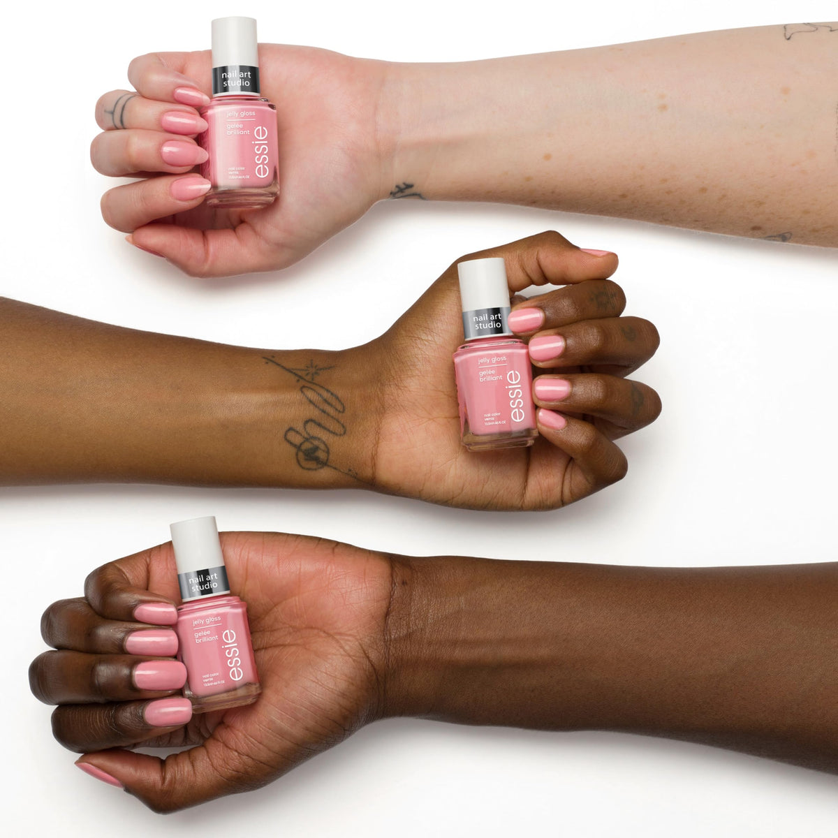 essie layered manicure comparison showing translucency options benefit