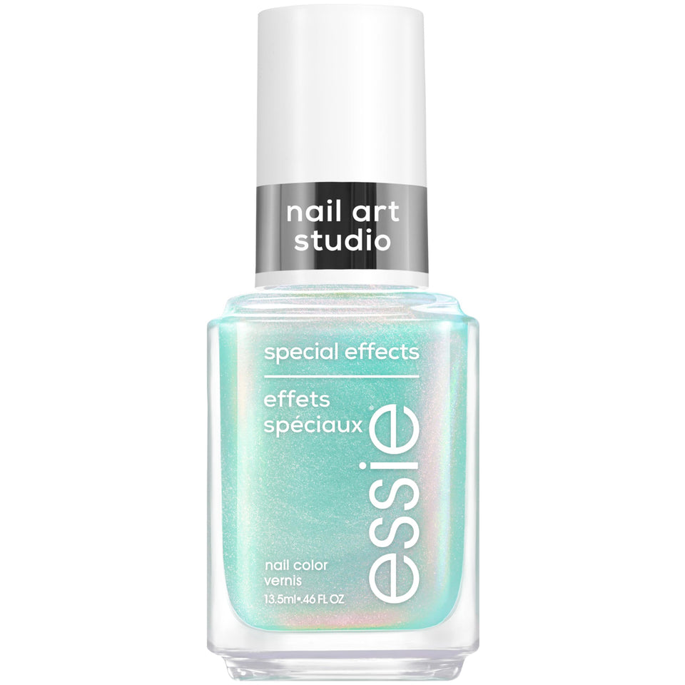 essie Mystic Marine bottle front view showing aqua chrome finish and brand appeal
