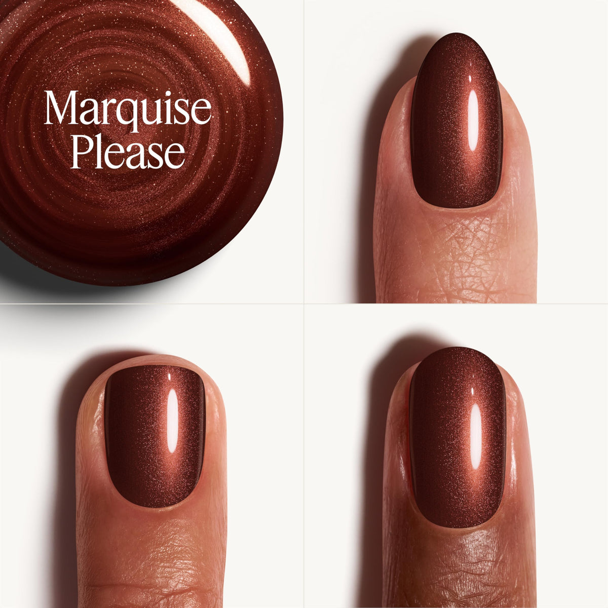 essie manicure on fingertips wearing marquise please, professional glossy result