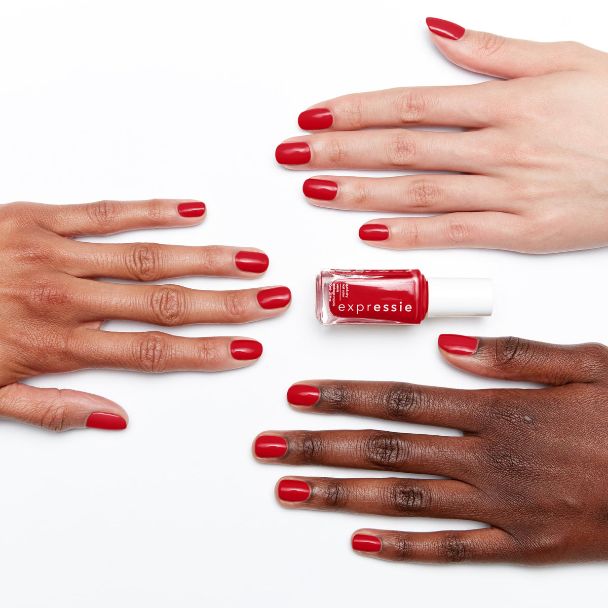 essie nail swatch on hand showing Seize The Minute payoff and polish confidence