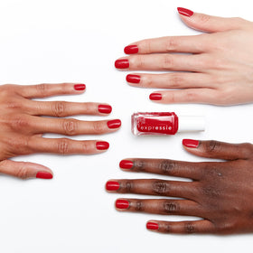 essie nail swatch on hand showing Seize The Minute payoff and polish confidence