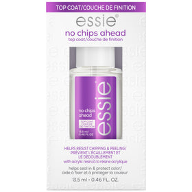 essie front bottle showing clear top coat and brand, for long-lasting shine