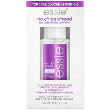 essie front bottle showing clear top coat and brand, for long-lasting shine