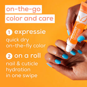essie roll-on held in hand showing portable size and convenience