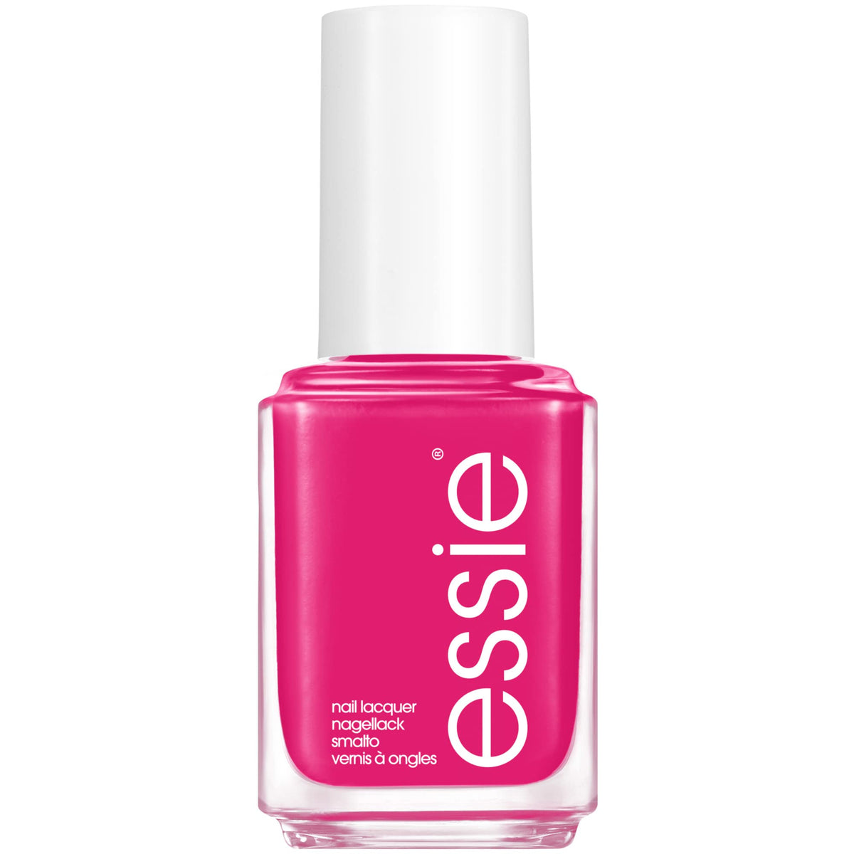 essie front bottle showing magenta pink color and clear label for recognition