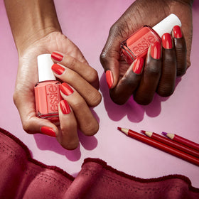 essie polish with cuticle oil setup showing routine for longer wear and care