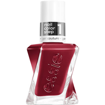 essie Put In The Patchwork front bottle showing rich red color and glossy finish