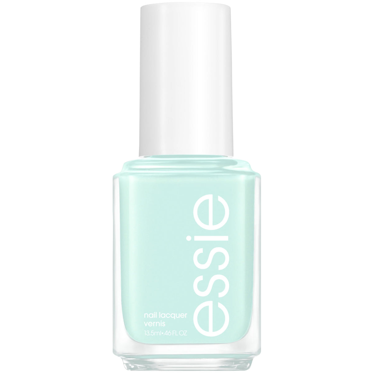 essie front bottle showing mint green shade and glossy finish benefit: instant color recognition