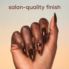 essie nails with top coat shine showing enhanced gloss and longer wear benefit