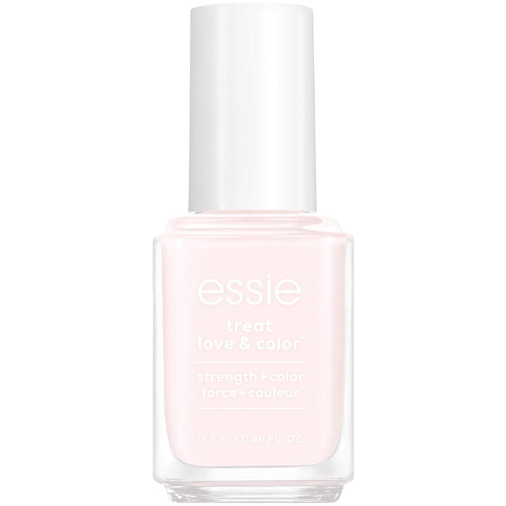 essie front bottle showing sheer pink color and glossy finish benefit