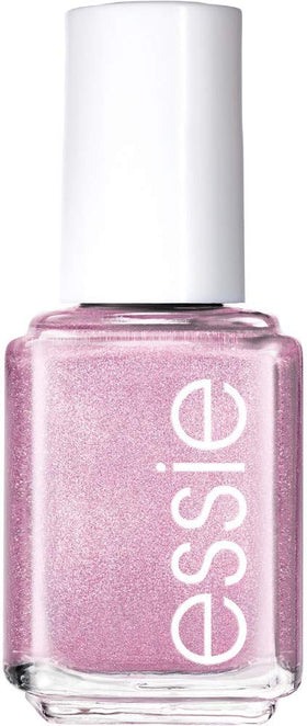 essie bottle front view showing metallic pink shade and glossy benefit