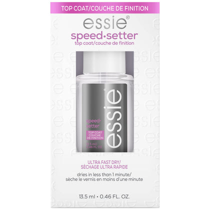essie Speed.Setter front bottle showing clear top coat and label benefits