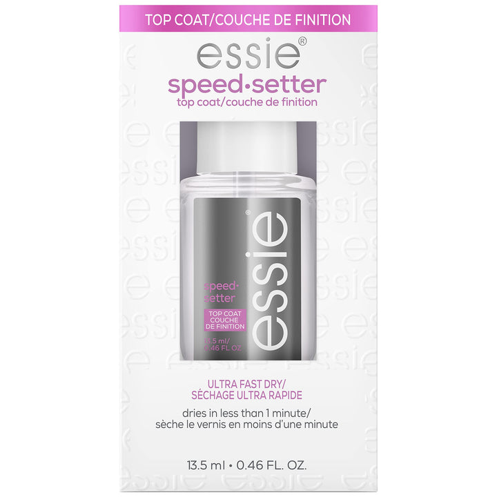 essie Speed.Setter front bottle showing clear top coat and label benefits