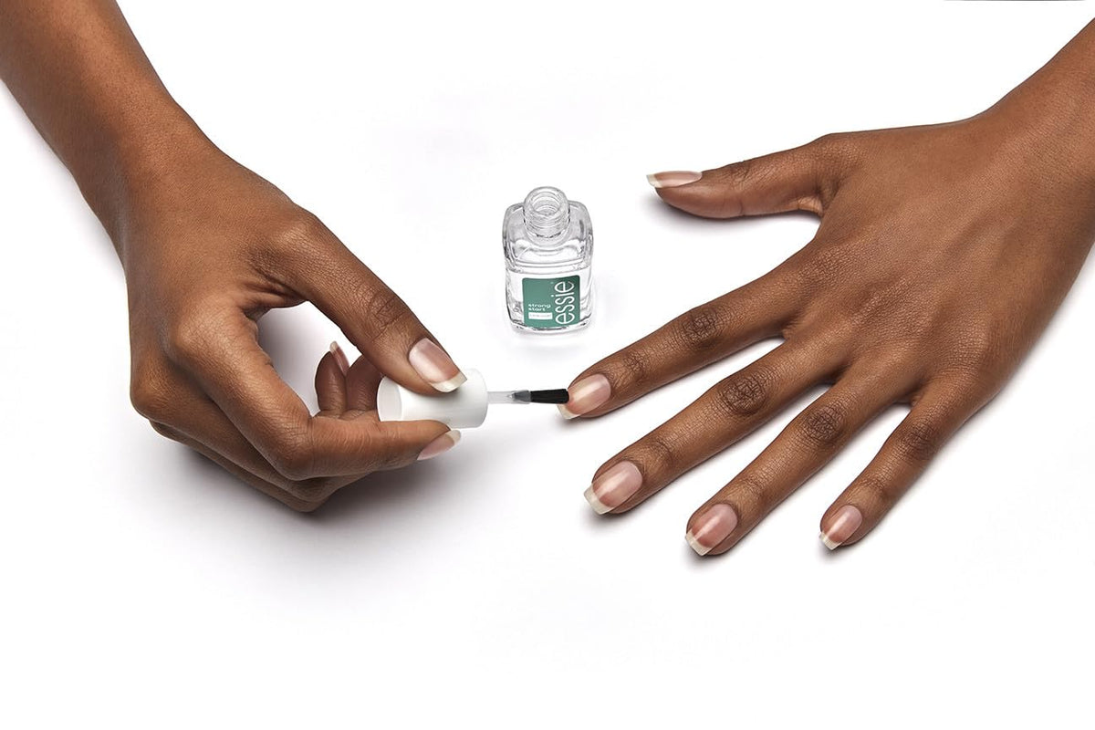 essie clear base coat texture on glass highlighting fast-dry, lightweight feel