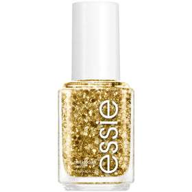 essie bottle front packaging showing Summit Of Style gold glitter and glossy finish