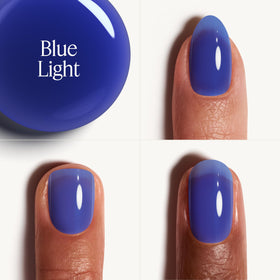 essie swatch on natural nails highlighting translucent blue luminous effect