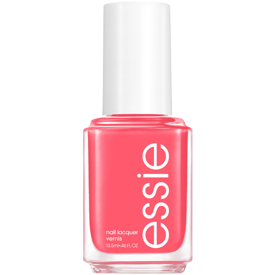 essie bottle front view showing rosy pink shade and glossy appeal