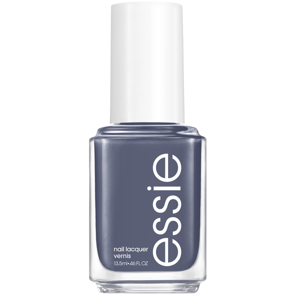 essie front bottle showing steel gray cream polish and glossy finish