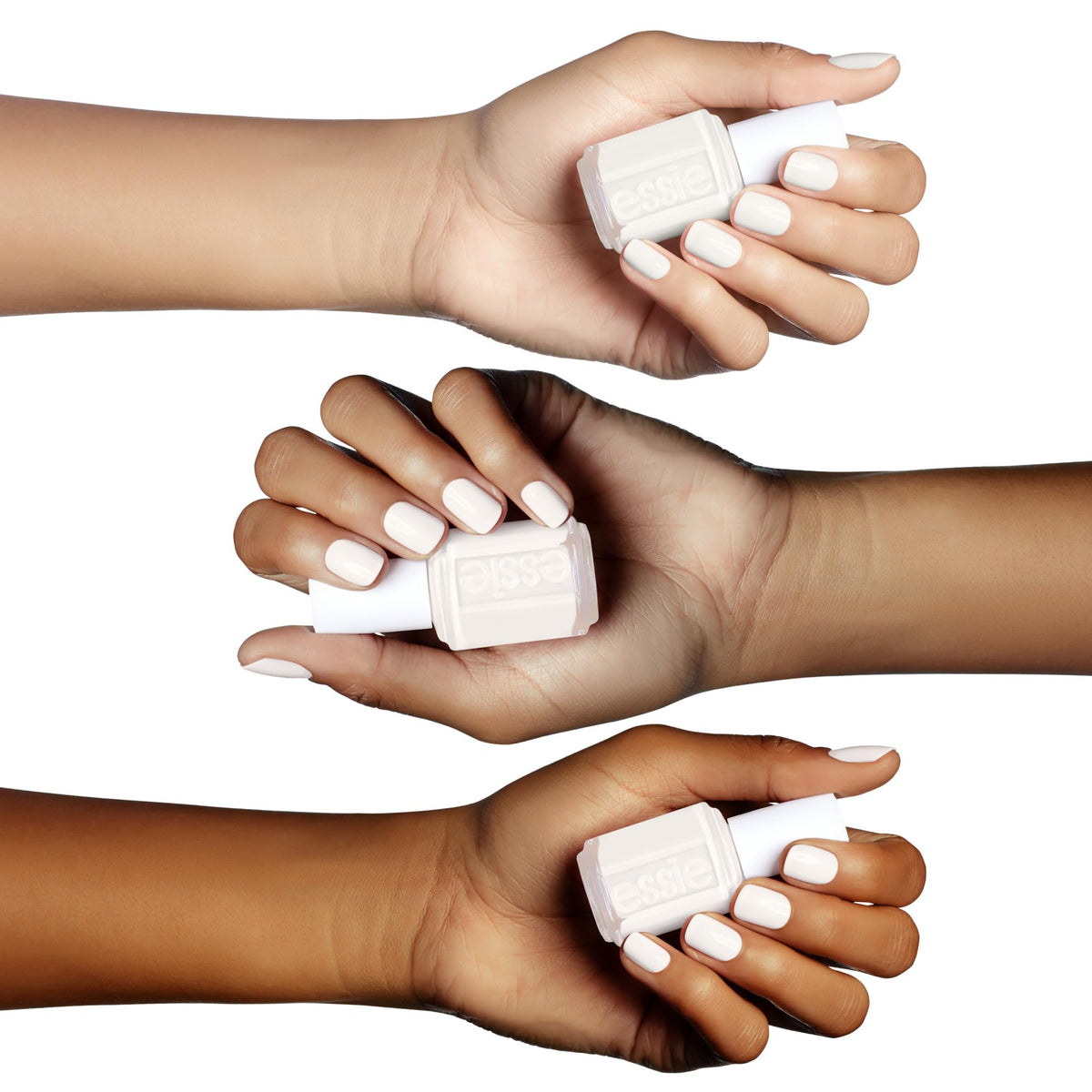 essie painted fingernails swatch showing neutral ivory that flatters skin