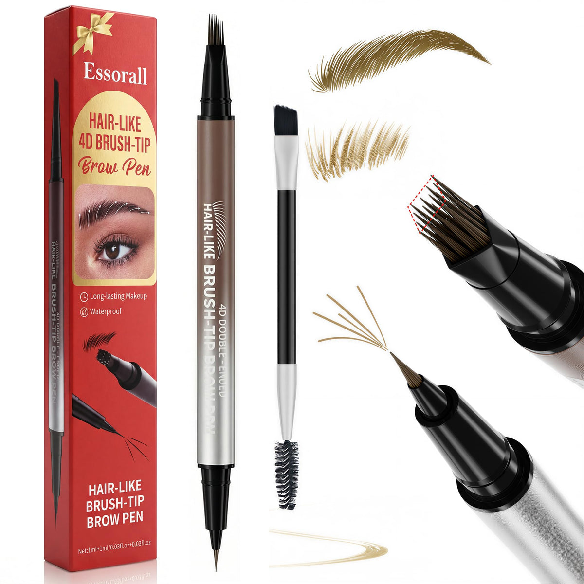 Essorall front packaging light brown shade showing pencil and cap for everyday convenience