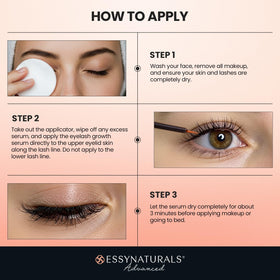 EssyNaturals before and after comparison showing fuller lashes after consistent use