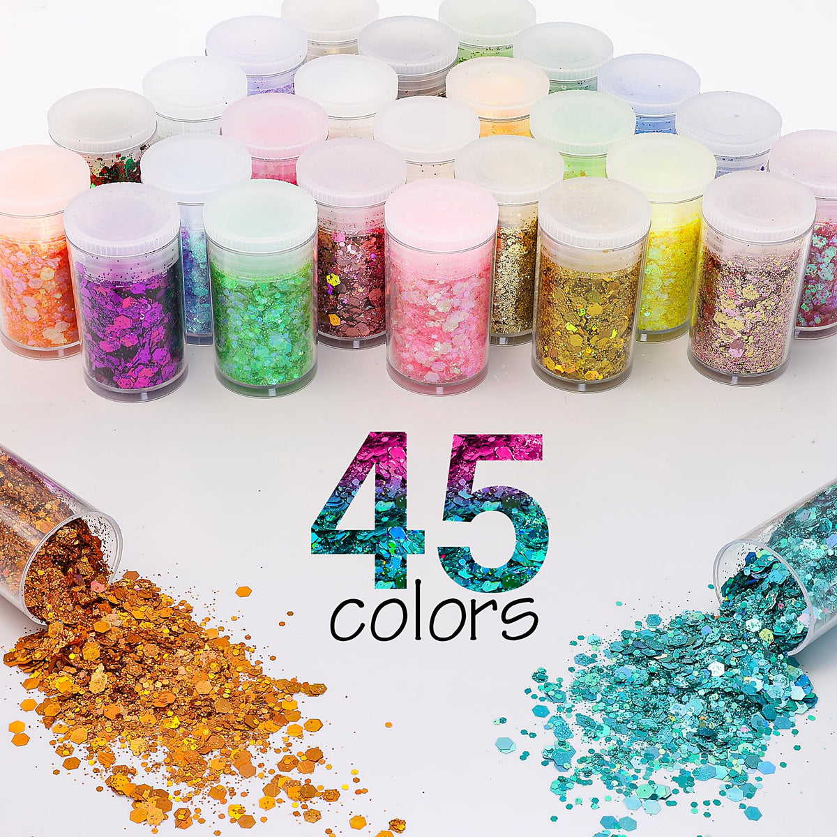 Estanoite close-up chunky holographic flakes displaying intense rainbow sparkle
